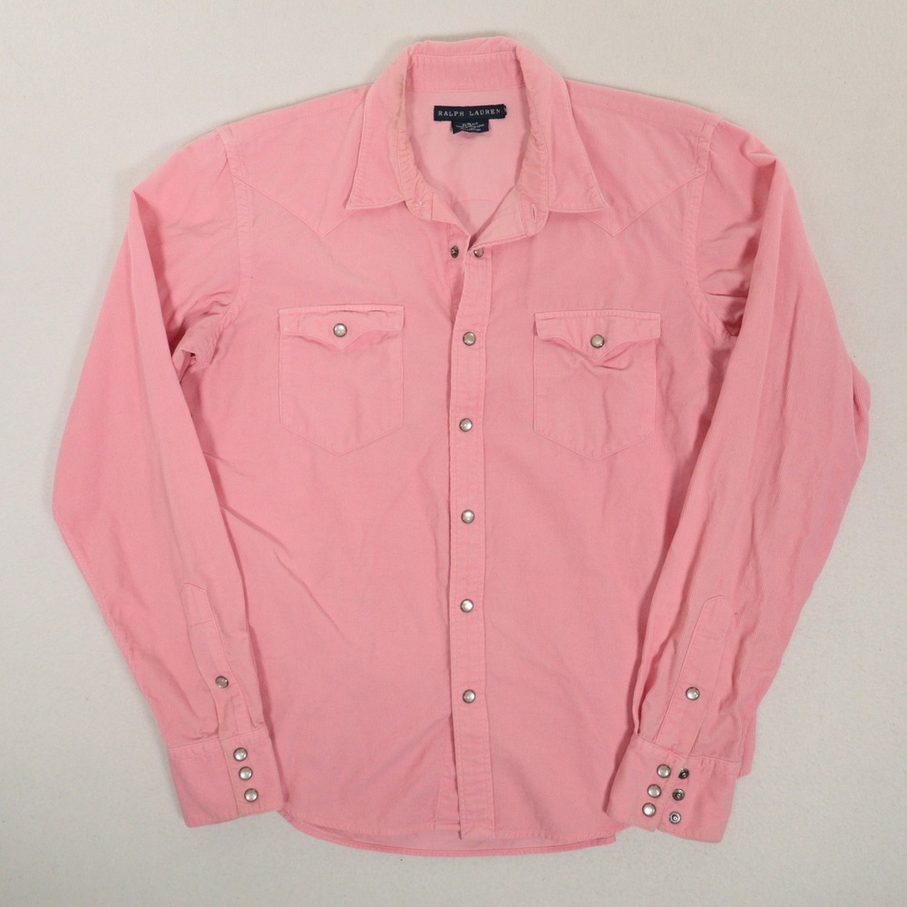 Vtg Ralph Lauren Womens Western Pearl Snap Shirt Corduroy Pink Slim Cotton Sz 10 - Picture 4 of 13